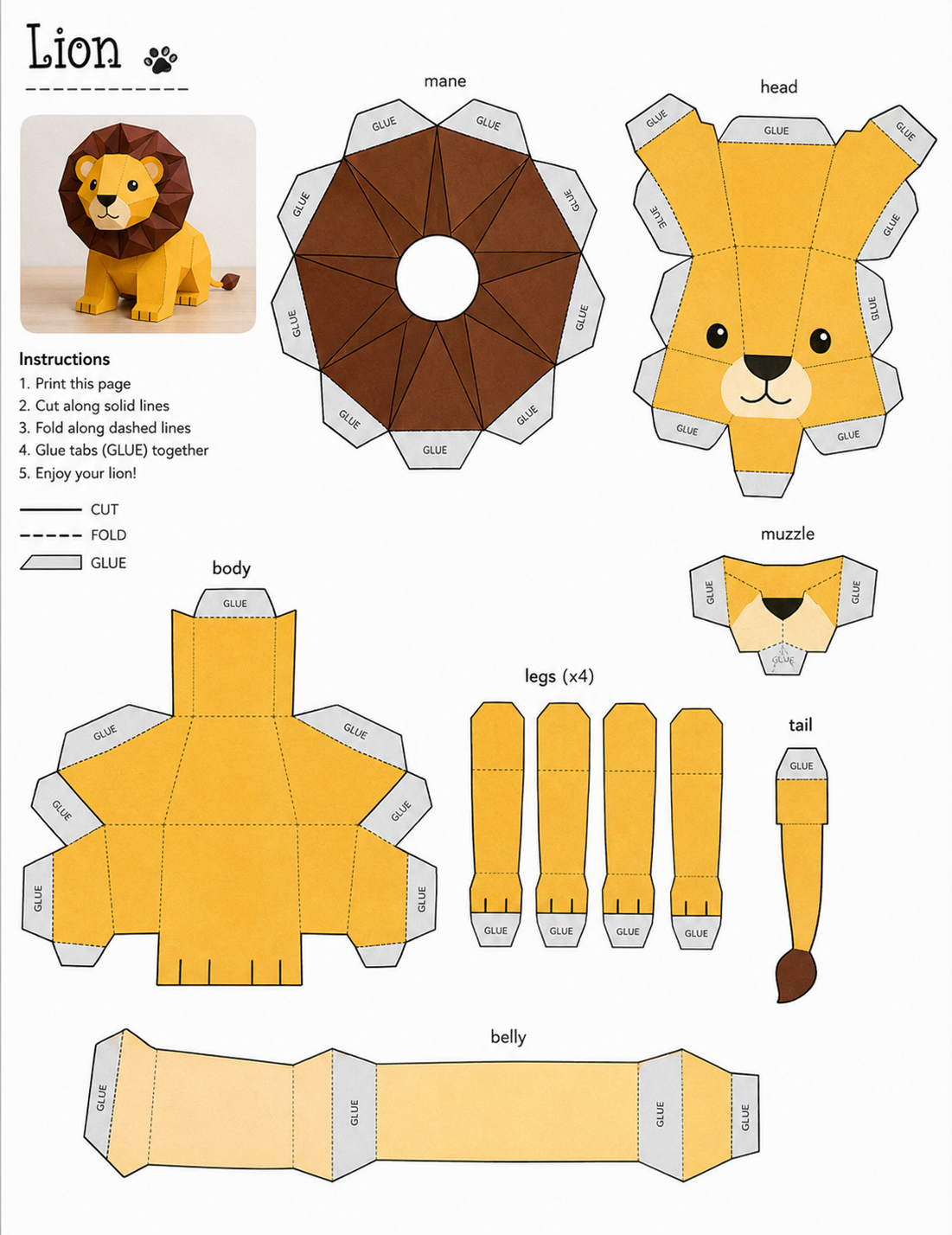 Foldoraz 3D Paper Animals β Printable Kids Craft