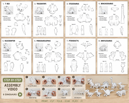 Dinosaur Paper Craft for Kids – Printable DIY 🦖