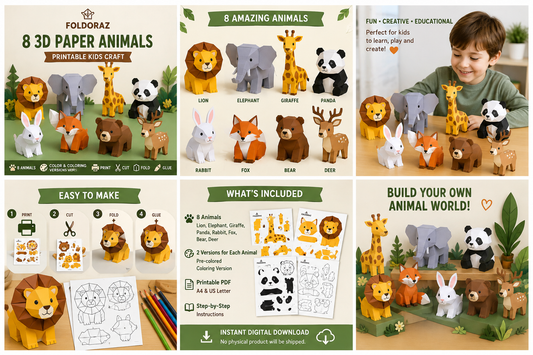Foldoraz 3D Paper Animals – Printable Kids Craft