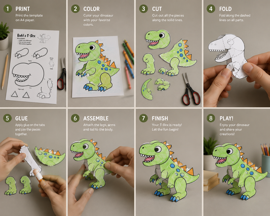 Dinosaur Paper Craft for Kids – Printable DIY 🦖