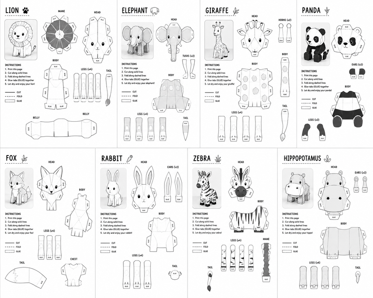 Foldoraz 3D Paper Animals – Printable Kids Craft